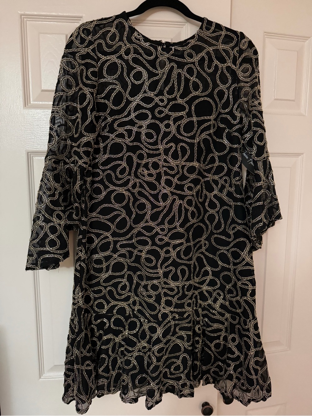 Jessica Howard Black Dress with Cream Chain-Link Print-NWT Size 14P